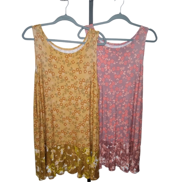 LOGO LAYERS Set of 2 Sleeveless Floral TUNICS LORI GOLDSTEIN Size 1X